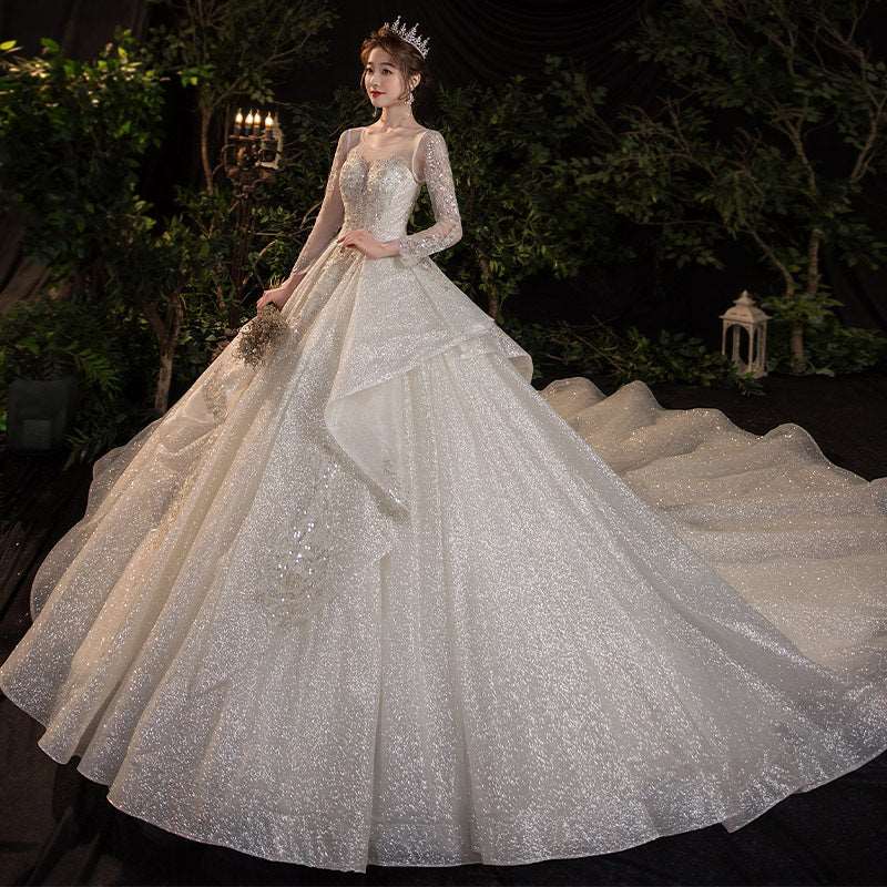 Long-sleeved Retro Big Tail Wedding Dress