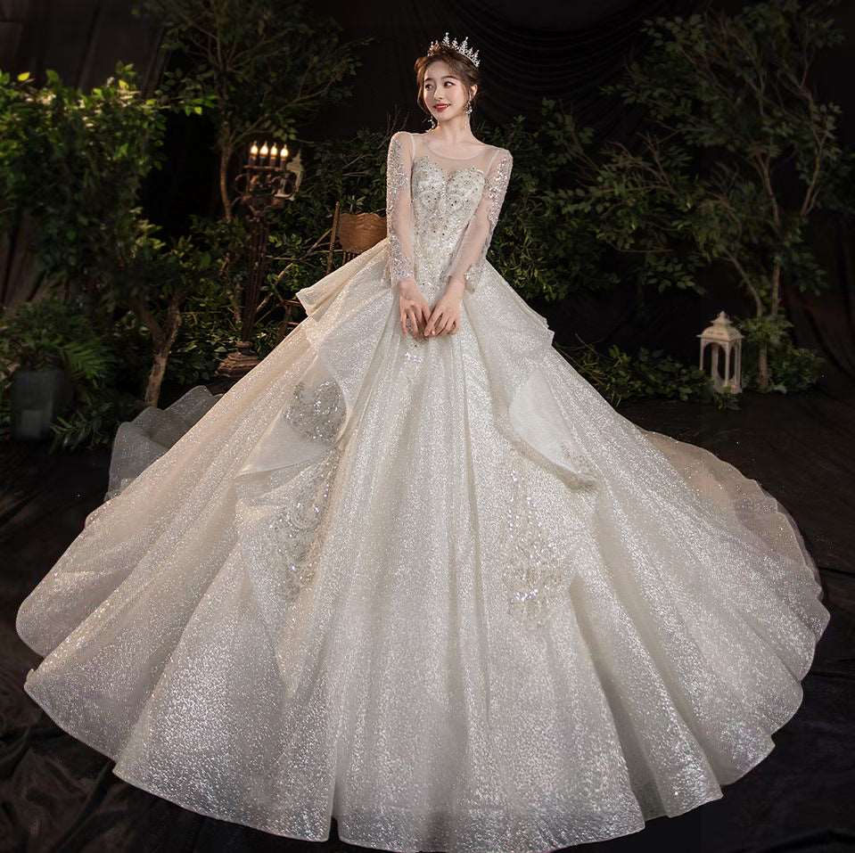 Long-sleeved Retro Big Tail Wedding Dress