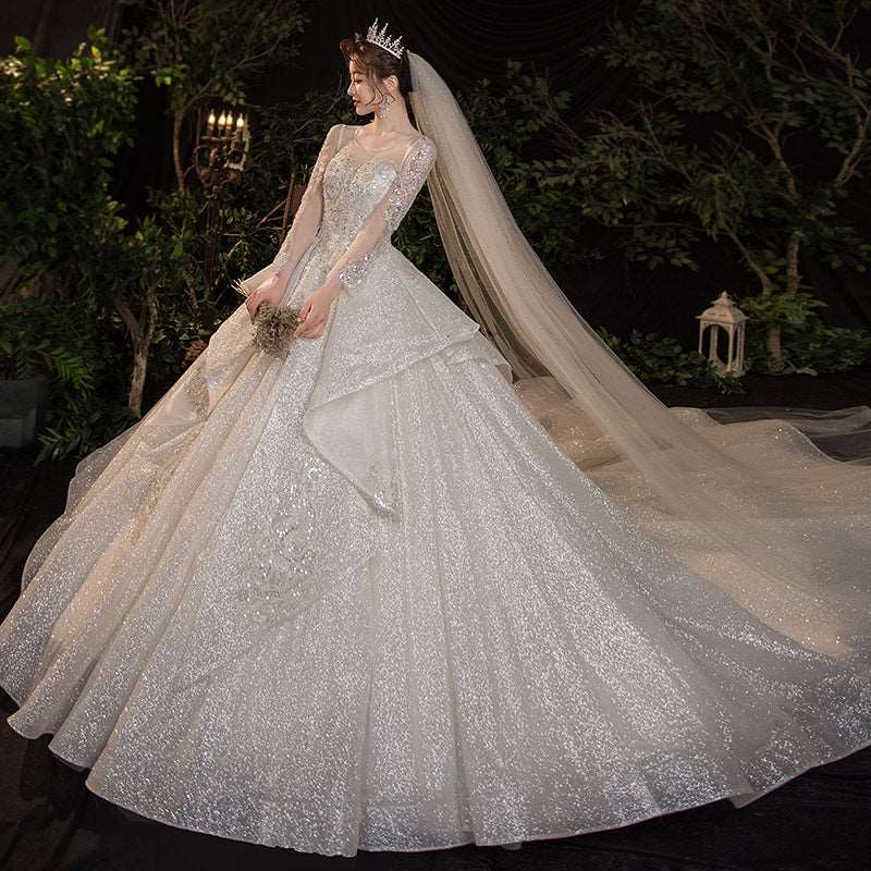 Long-sleeved Retro Big Tail Wedding Dress